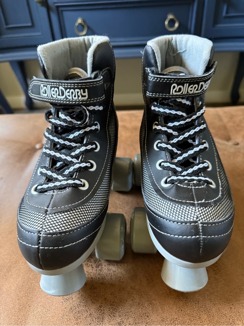 Roller Derby Kids Black and Gray High-Top Quad Skates with Ankle Strap
